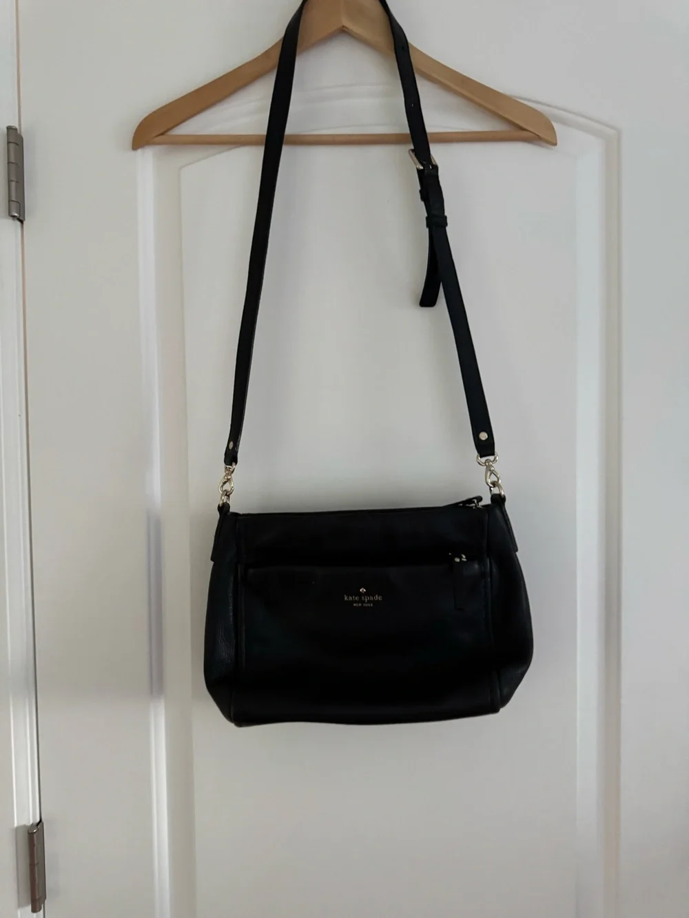 kate spade Black Leather Crossbody with Front Zip Pocket